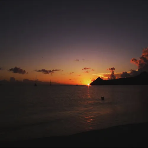 Sunset behind Pigeon Island from the beach